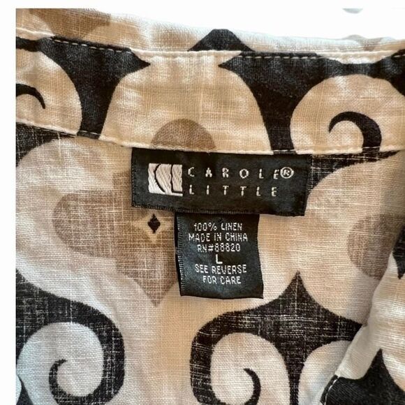 Carole Little 100% Linen Scroll Print Sleeveless Blouse Size Large - Picture 10 of 10